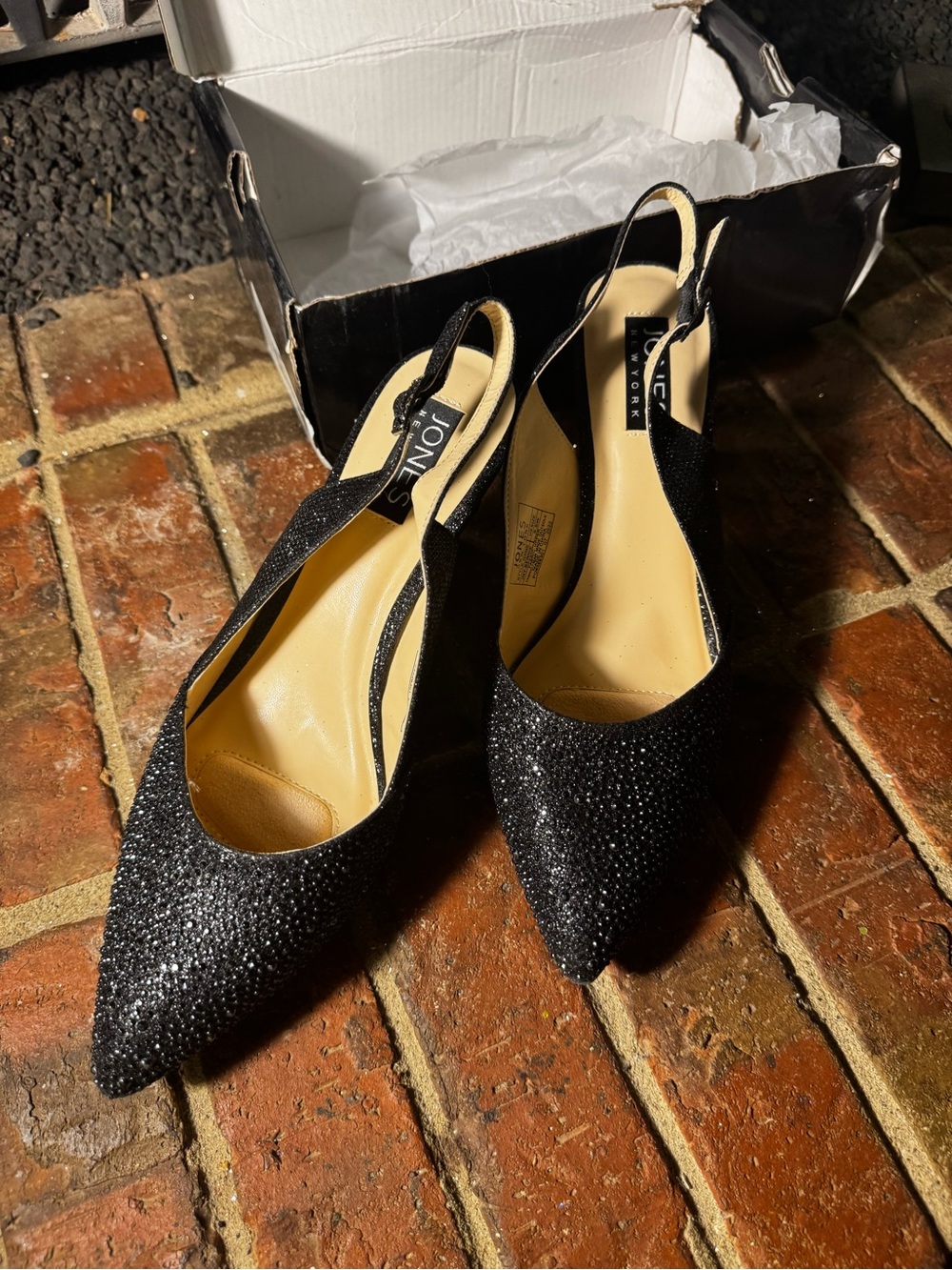 Jones New York Black Glitter Slingback Pointed-Toe Heels